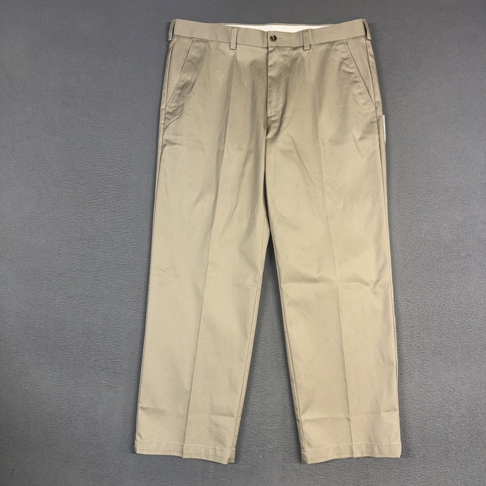 George Pants Mens 38x30 Brown Straight Fit Flat Front Cotton Blend Dress NWT